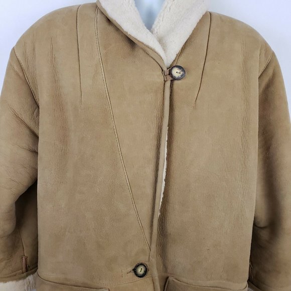 Vtg Knights Tailors Shearling Lined Suede Coat M - Picture 3 of 9